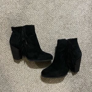 Black Vince Camuto Ankle booties with fringe